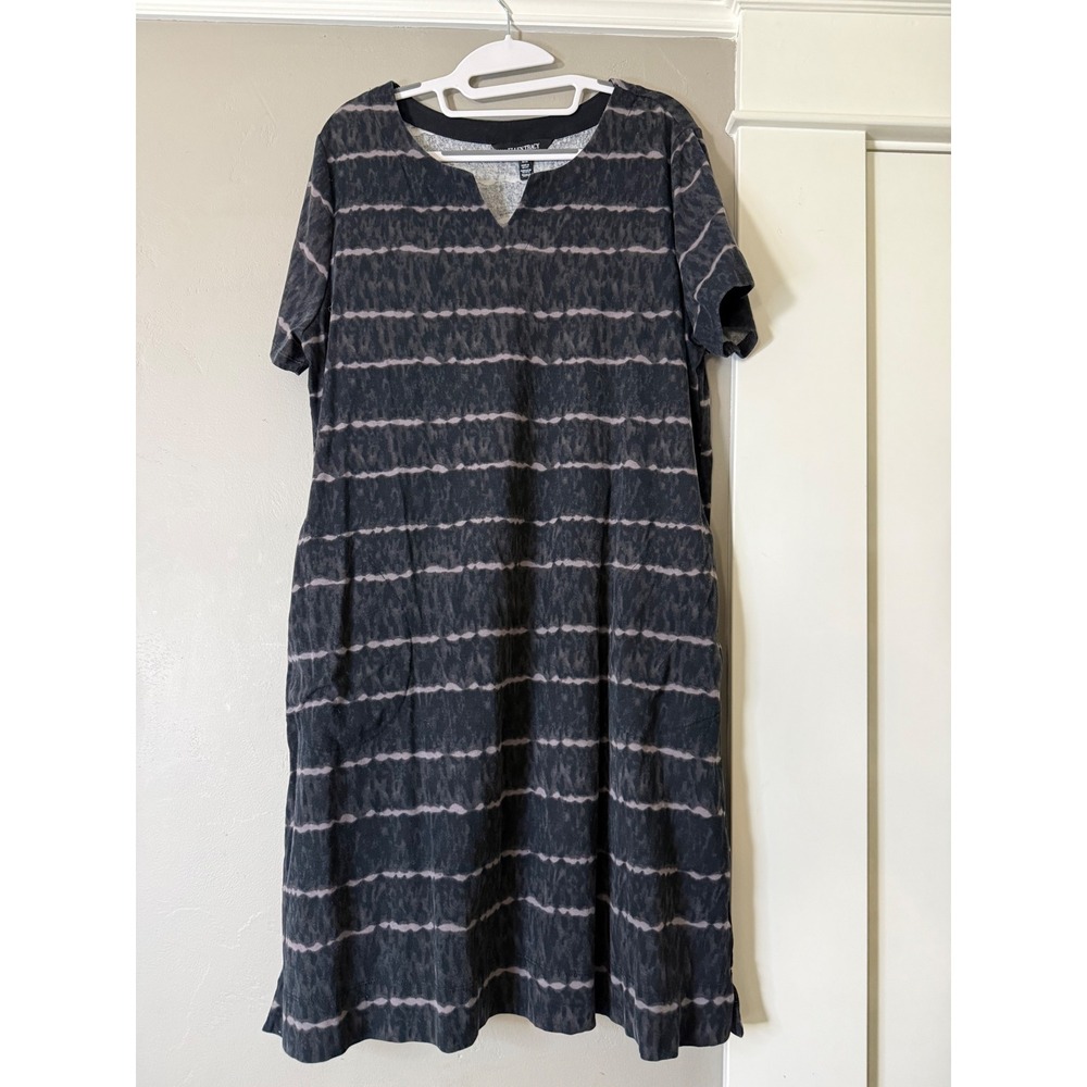 Ellen Tracy Black Tie Dye Stripe Pima Cotton Pocket T-Shirt Dress XL